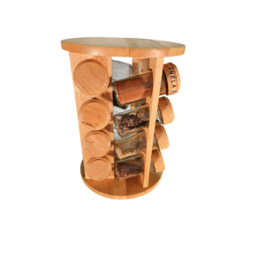 Organizador Giratorio de Especias – Madera y Frascos de Vidrio