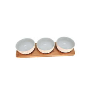 Set de Platitos de Cerámica con Base de Madera – 3 Piezas